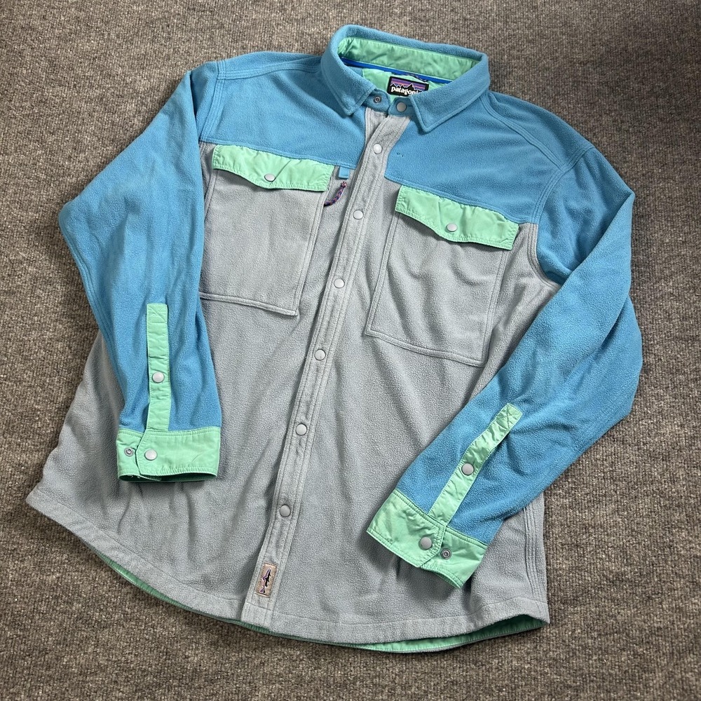Patagonia Jacket Mens Large Multicolor Fleece Snap Shirt Colorblock Pockets